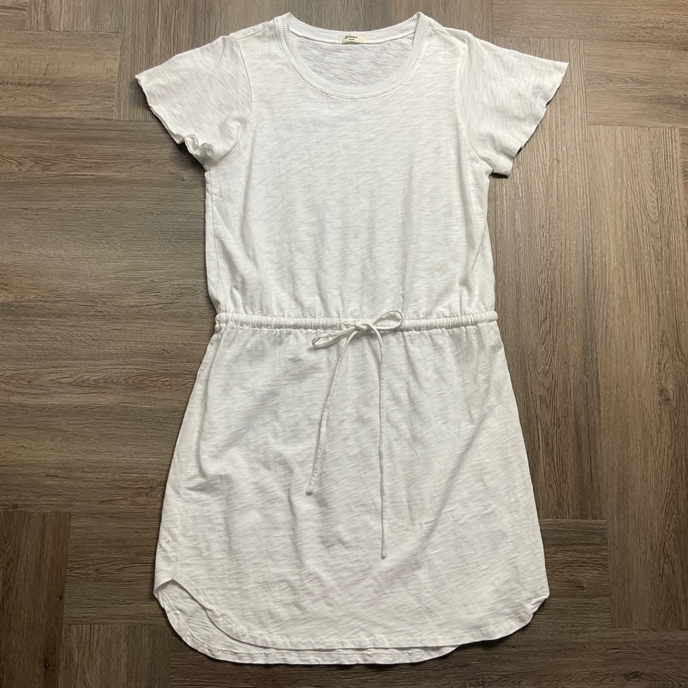 Dylan T-Shirt Dress Small White Slub Knit Short Sleeve Elastic Drawstring Waist